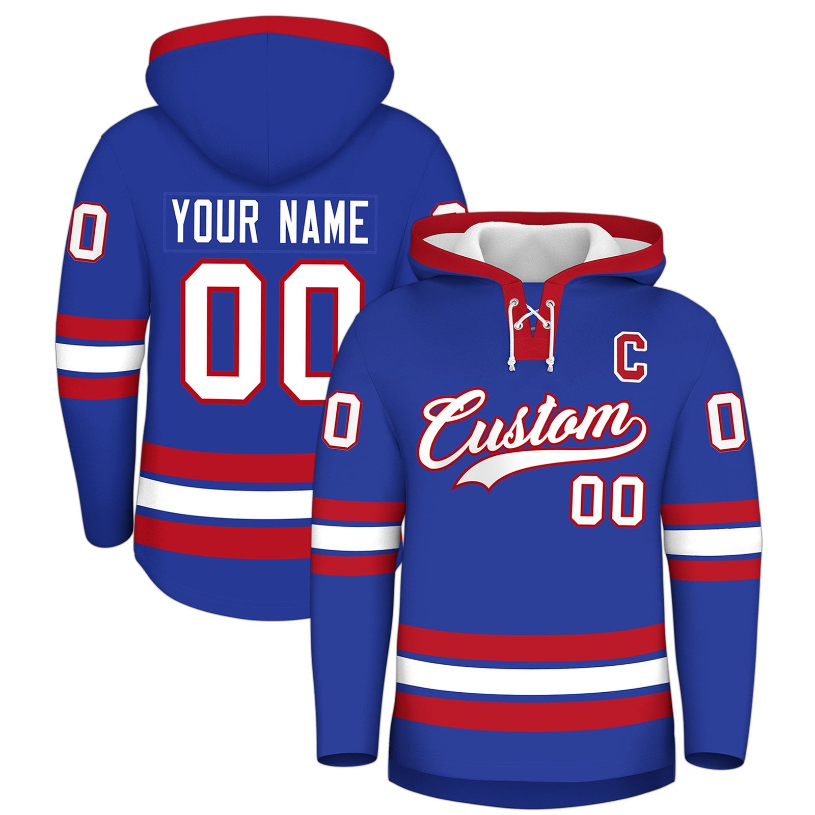 Custom Hockey Hoodie Jersey Royal Blue Red Classic Style Add Name,Number & Logo