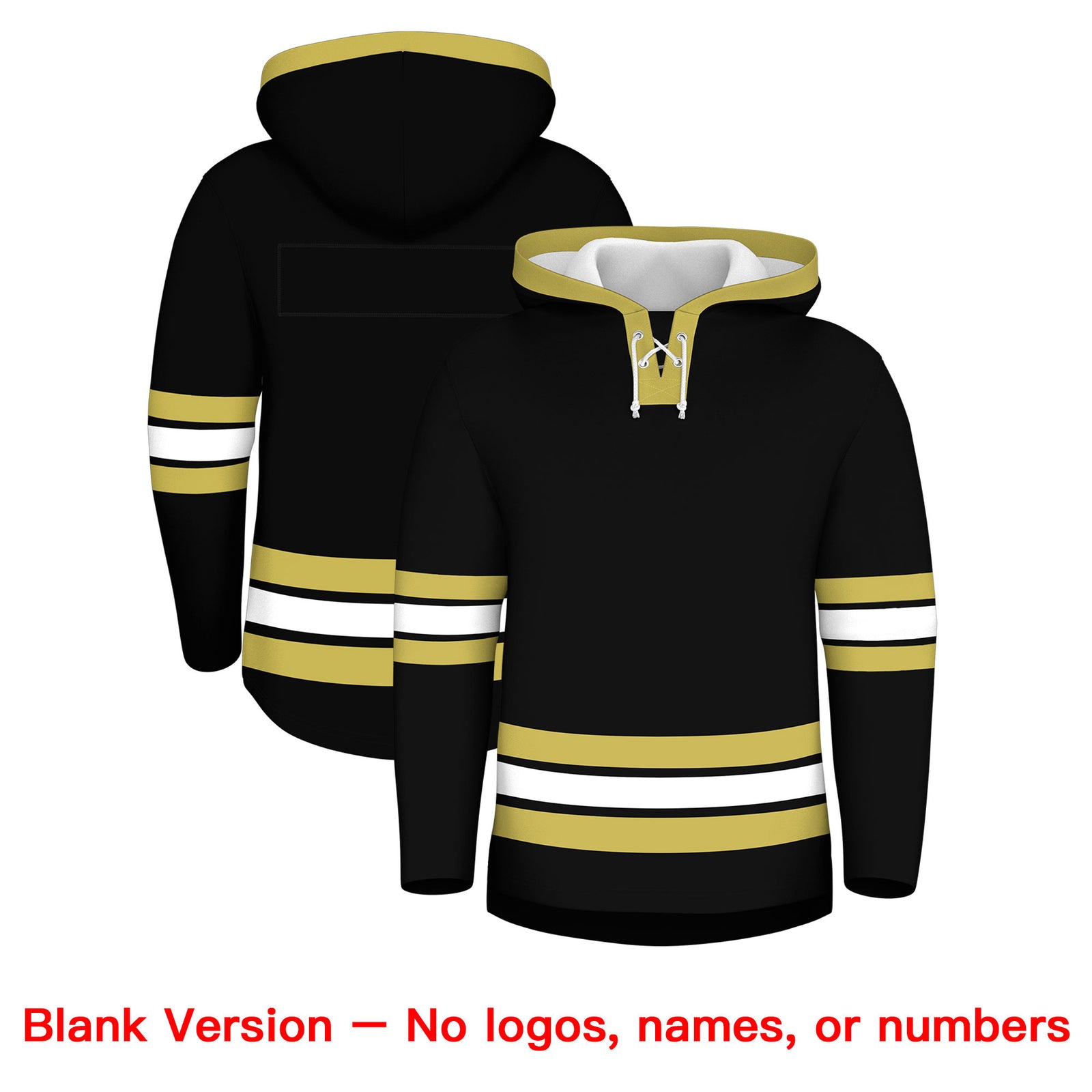 Custom Hockey Hoodie Jersey Black Old Gold Classic Style for Men&Youth