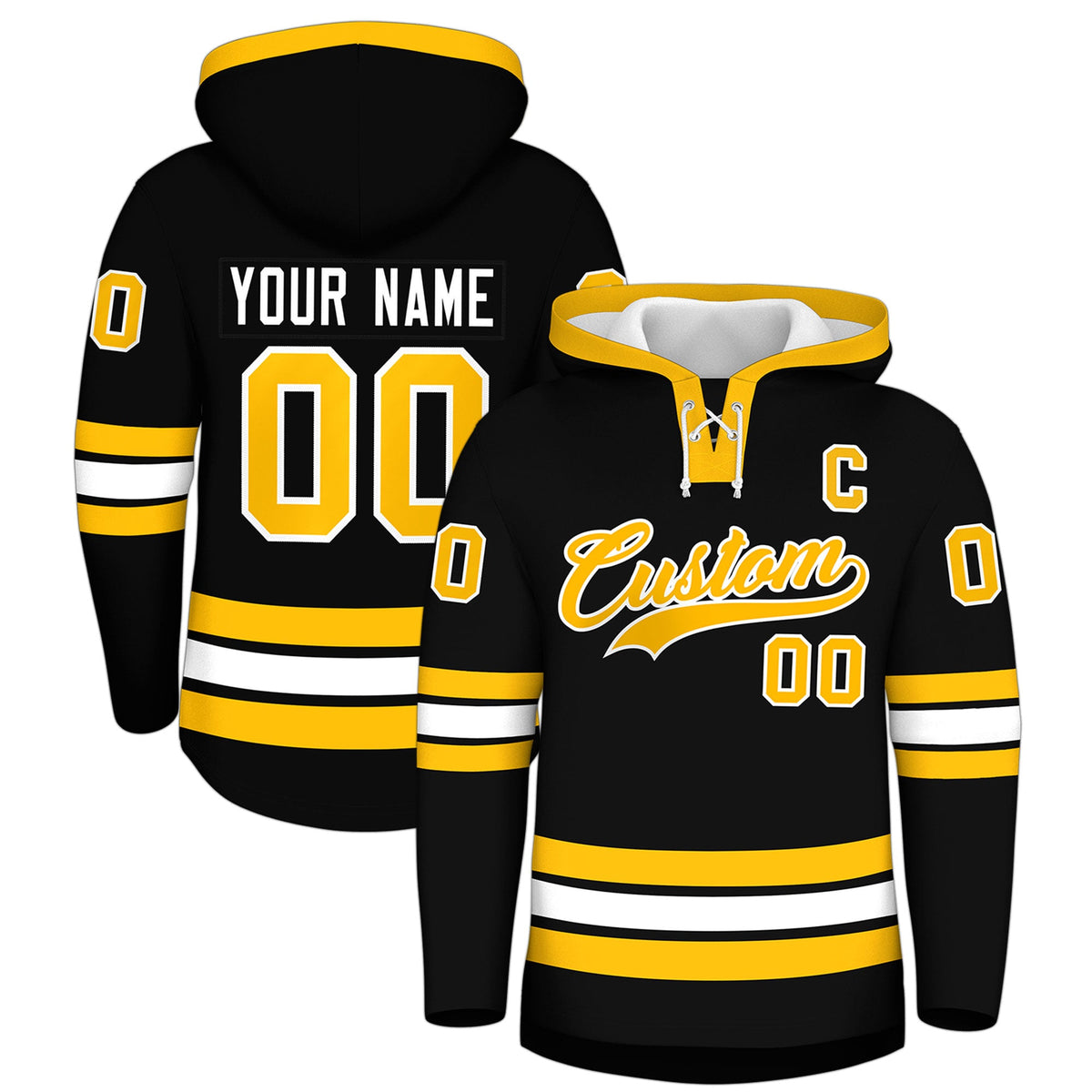 Custom Hockey Hoodie Jersey Black Gold Classic Style for Men&Youth