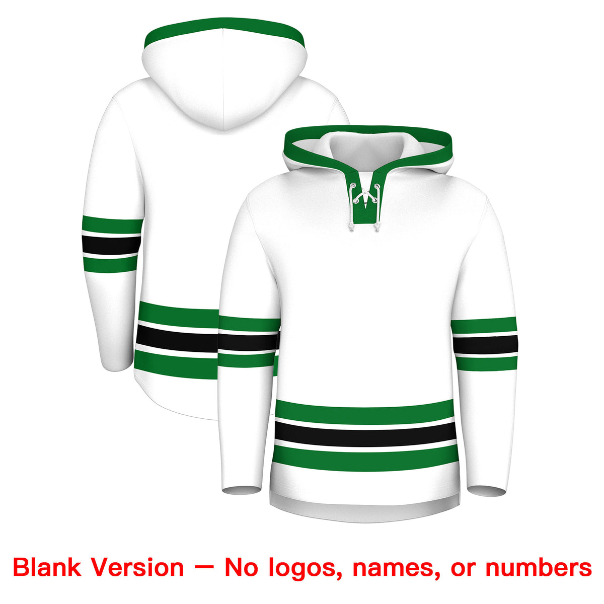 Custom Hockey Hoodie Jersey White Kelly Green Classic Style Add Name,Number & Logo