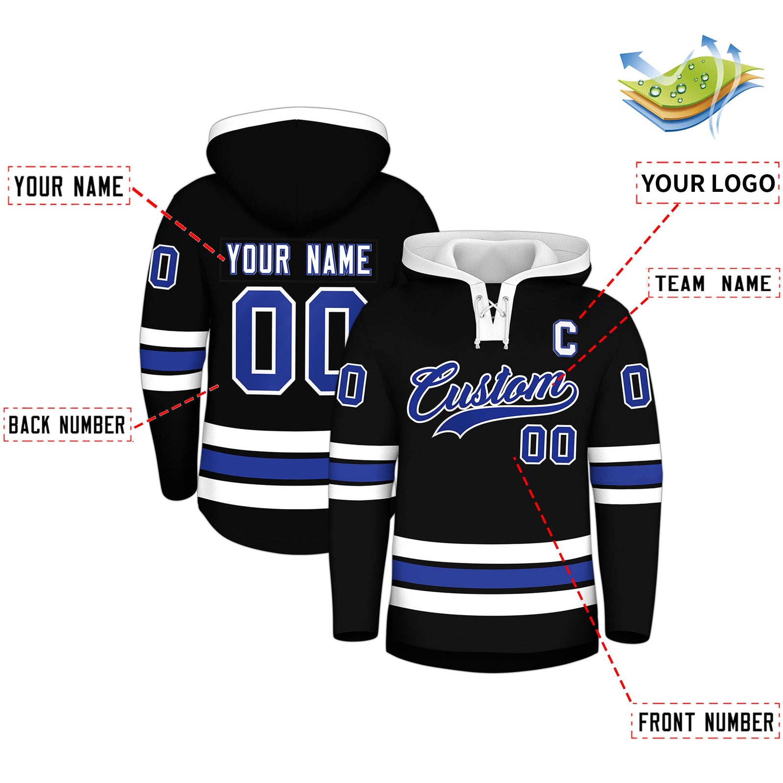 Custom Hockey Hoodie Jersey Black White Classic Style for Men&Youth