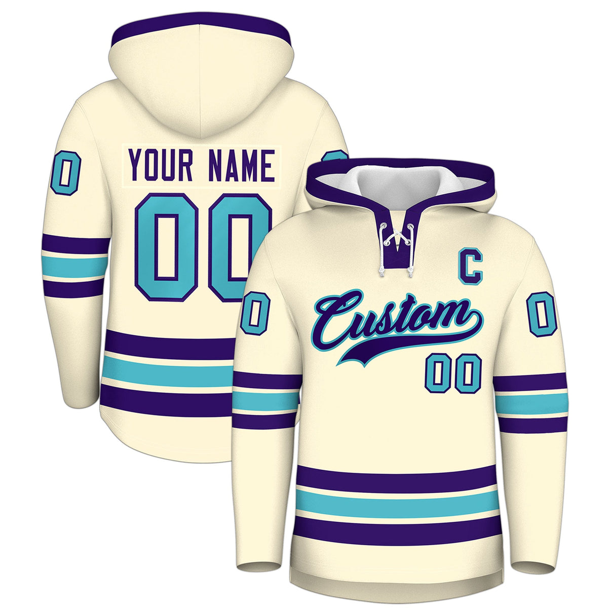 Custom Hockey Hoodie Jersey Cream Purple Classic Style for Men&Youth