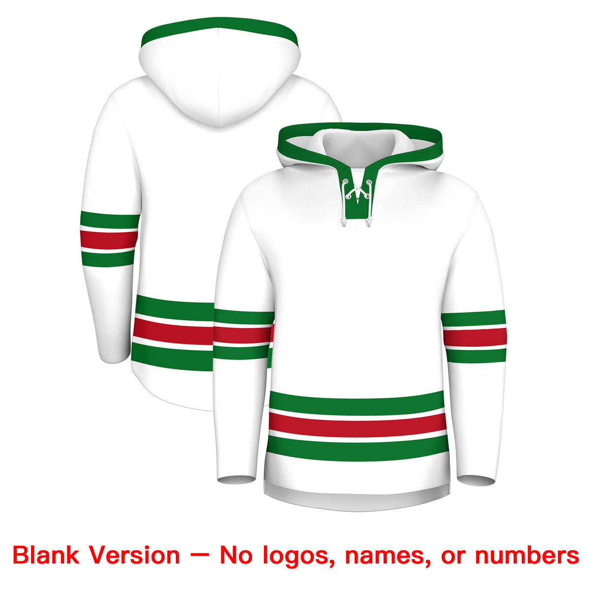 Custom Hockey Hoodie Jersey White Kelly Green Classic Style Add Name,Number & Logo