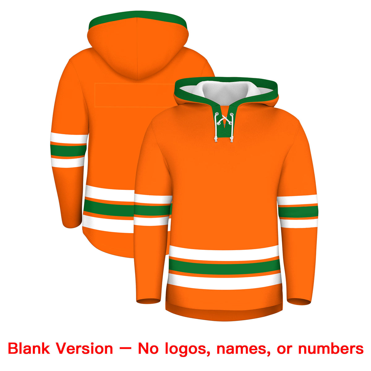 Custom Hockey Hoodie Jersey Orange Kelly Green Classic Style Add Name,Number & Logo