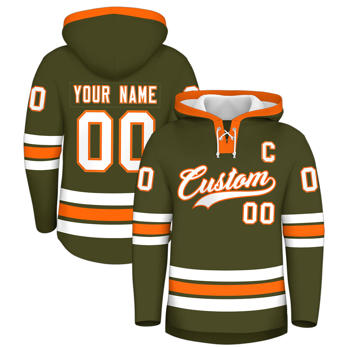 Custom Hockey Hoodie Jersey Olive Orange Classic Style for Men&Youth
