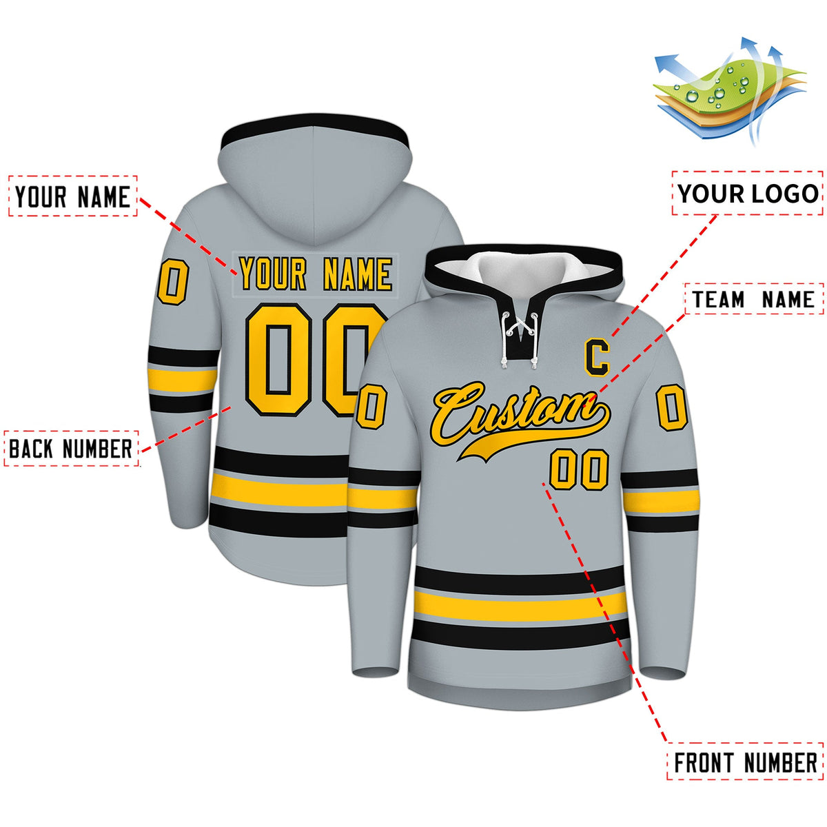Custom Hockey Hoodie Jersey Silver Black Classic Style for Men&Youth
