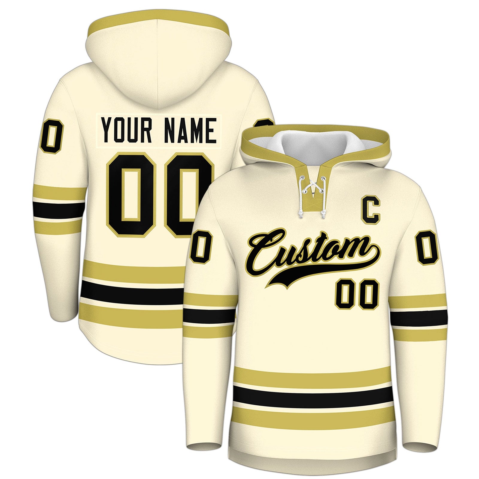 Custom Hockey Hoodie Jersey Cream Old Gold Classic Style for Men&Youth