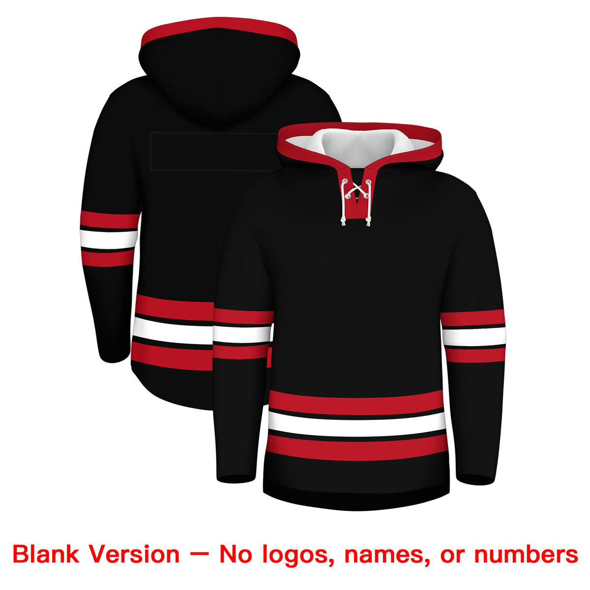 Custom Hockey Hoodie Jersey Black Red Classic Style Add Name,Number & Logo