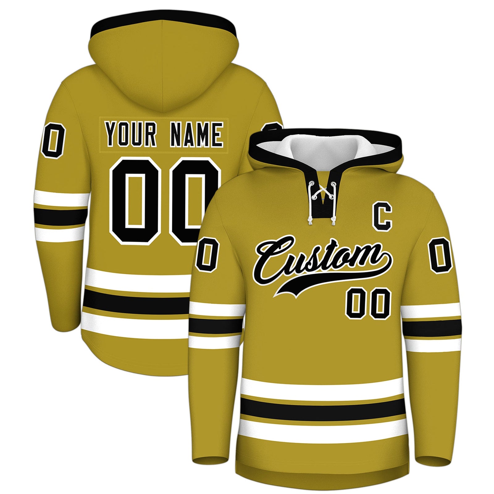 Custom Hockey Hoodie Jersey Old Gold Black Classic Style for Men&Youth
