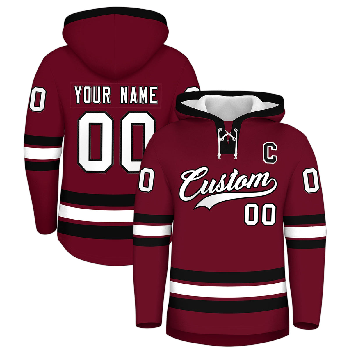 Custom Hockey Hoodie Jersey Crimson Black Classic Style Add Name,Number & Logo