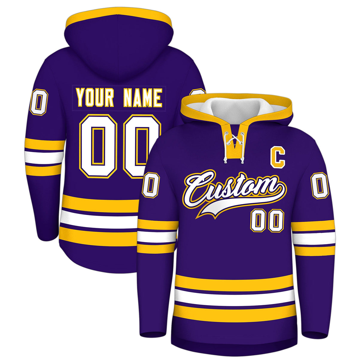 Custom Hockey Hoodie Jersey Purple Gold Classic Style for Men&Youth