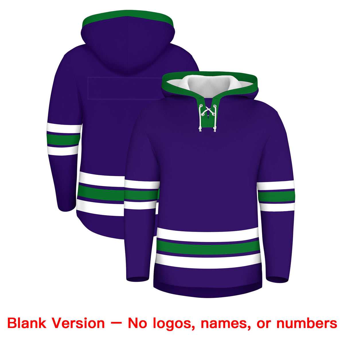 Custom Hockey Hoodie Jersey Purple Kelly Green Classic Style for Men&Youth