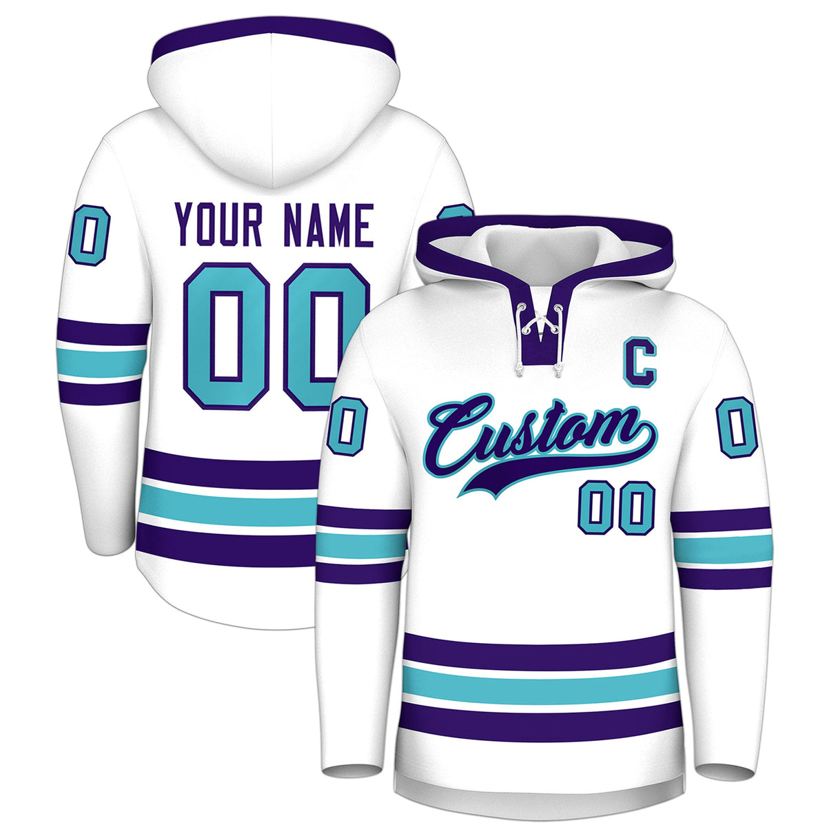 Custom Hockey Hoodie Jersey White Purple Classic Style for Men&Youth