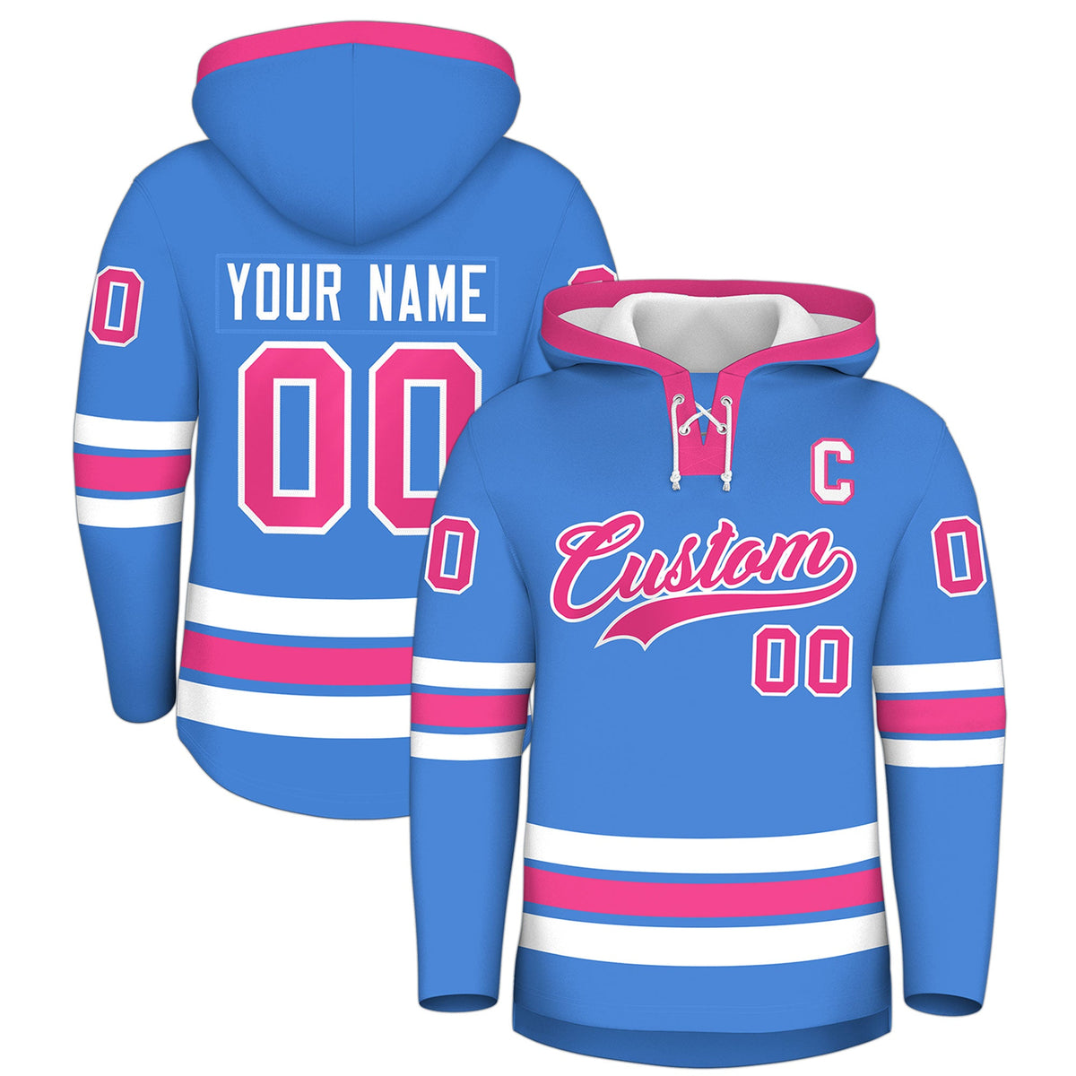 Custom Hockey Hoodie Jersey Powder Blue Pink Classic Style for Men&Youth