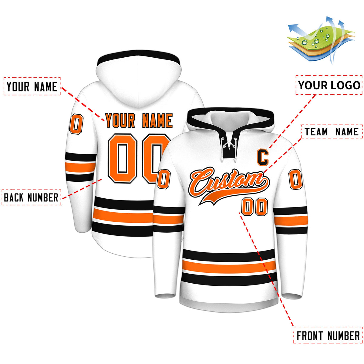 Custom Hockey Hoodie Jersey White Black Classic Style for Men&Youth