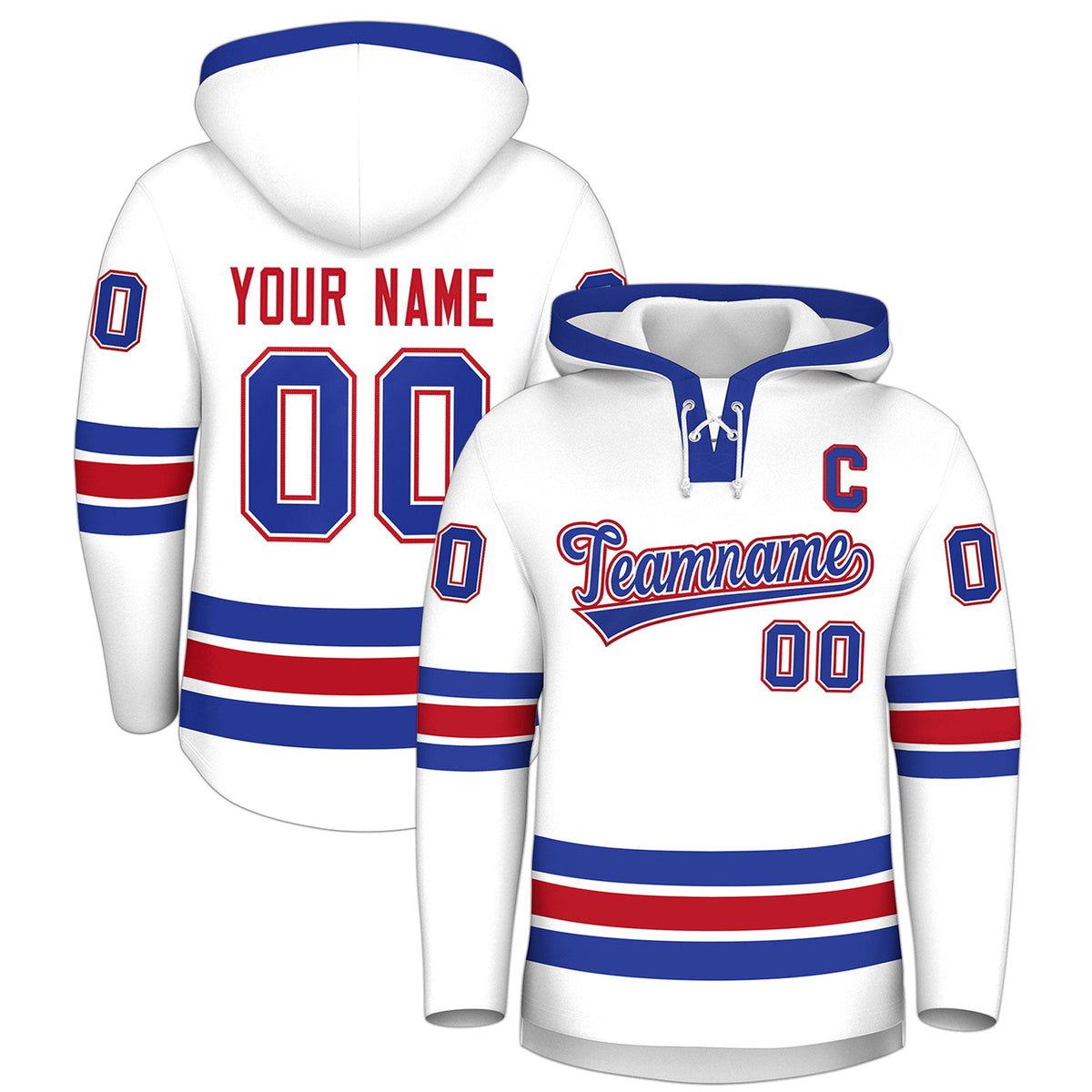 Custom Hockey Hoodie Jersey White Royal Blue Classic Style for Men&Youth