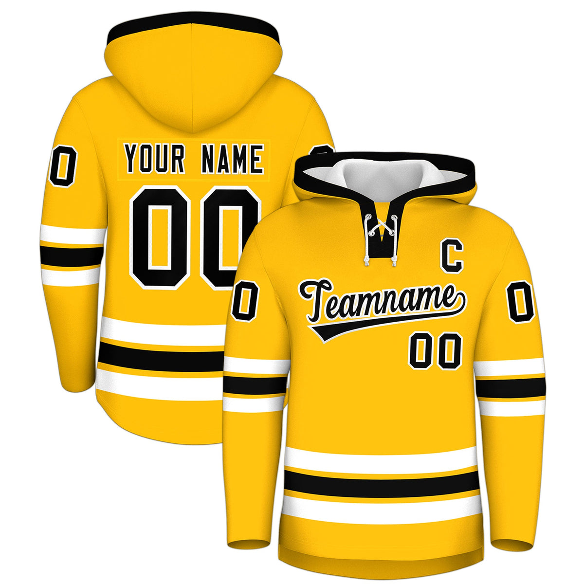 Custom Hockey Hoodie Jersey Gold Black Classic Style Add Name,Number & Logo