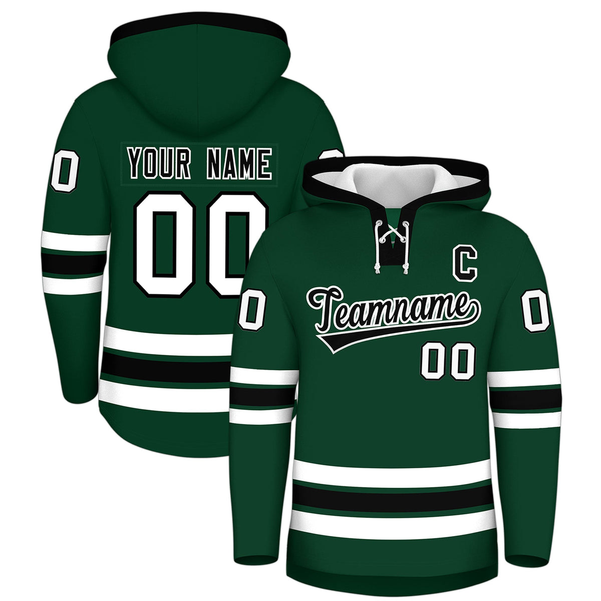 Custom Hockey Hoodie Jersey Dark Green Black Classic Style for Men&Youth