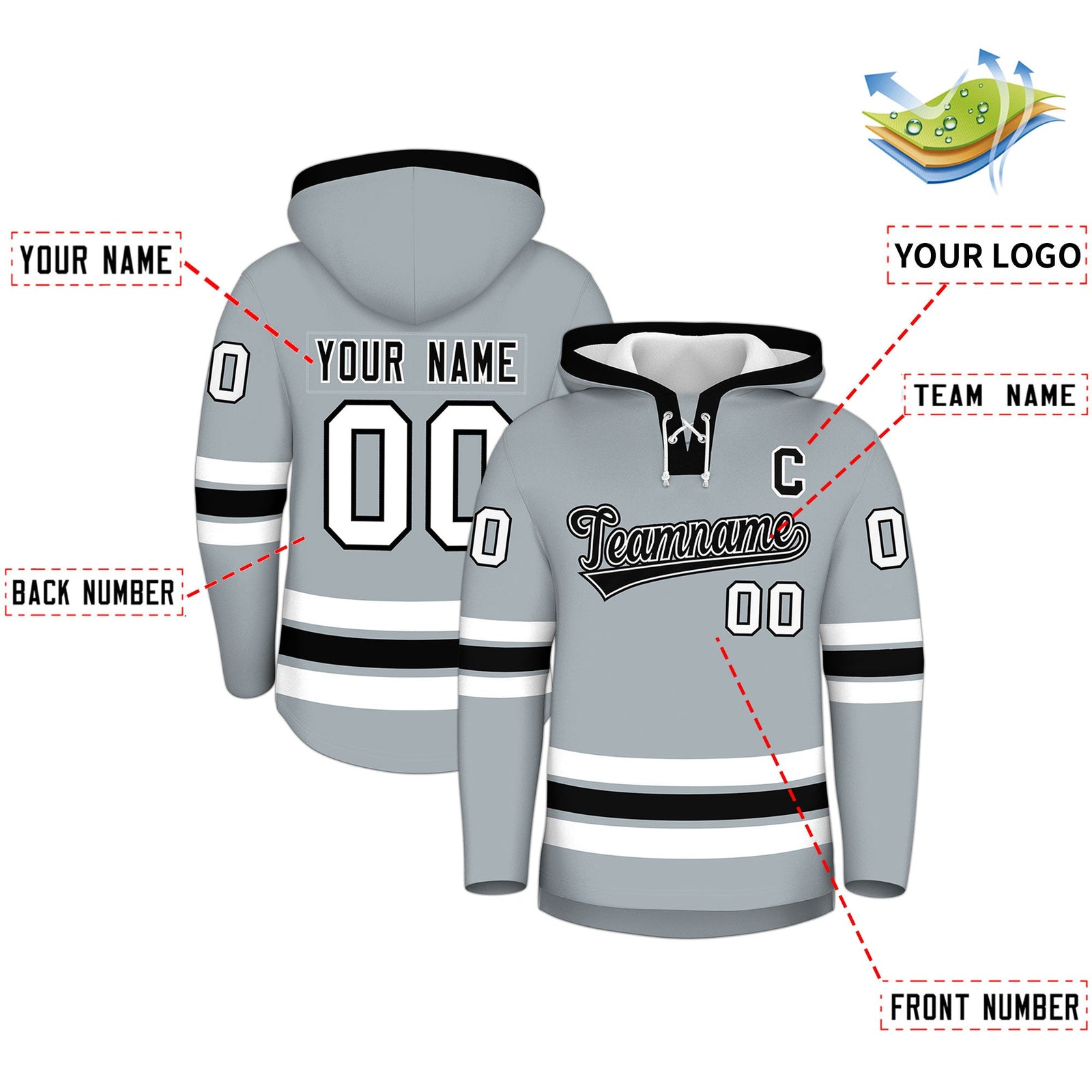 Custom Hockey Hoodie Jersey Silver Black Classic Style for Men&Youth