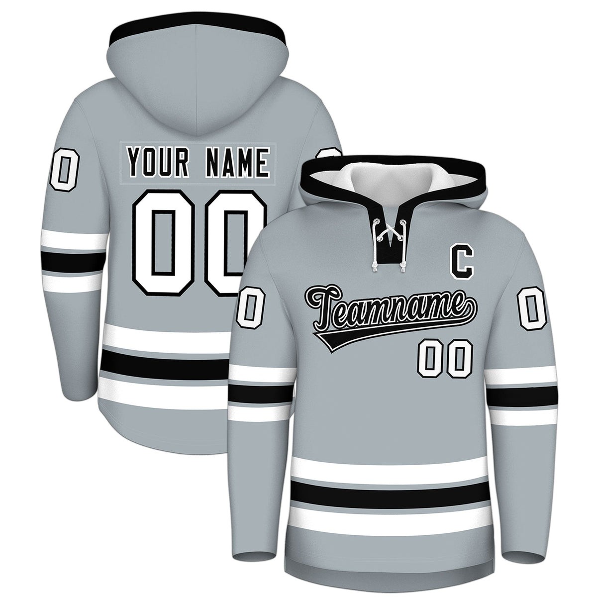 Custom Hockey Hoodie Jersey Silver Black Classic Style for Men&Youth