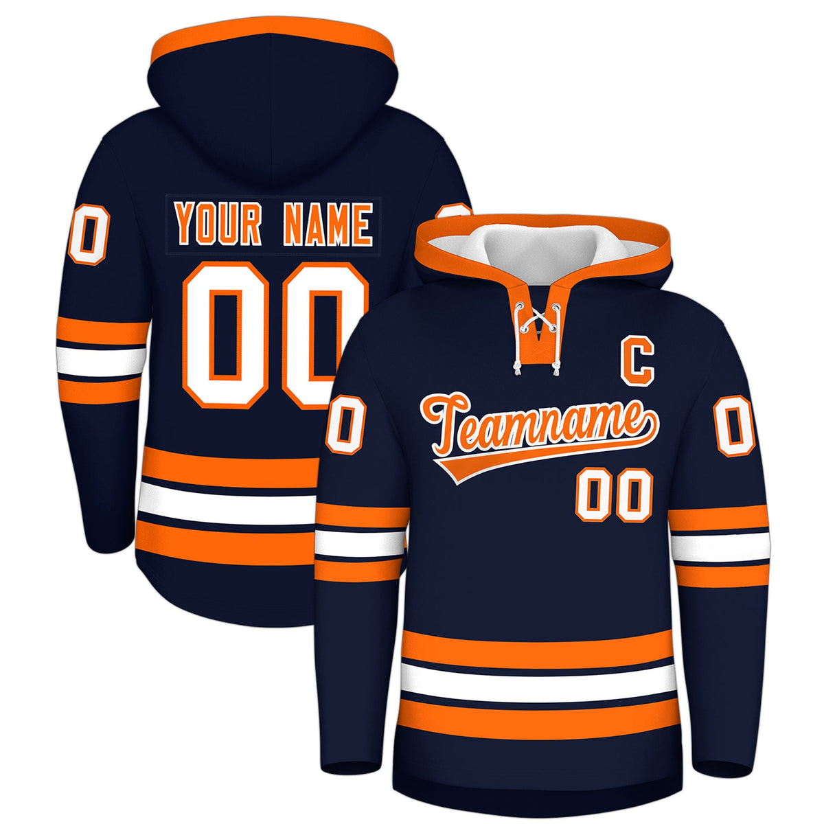 Custom Hockey Hoodie Jersey Navy Orange Classic Style for Men&Youth