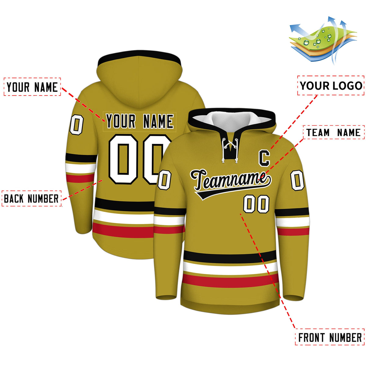 Custom Hockey Hoodie Jersey Old Gold Black Classic Style for Men&Youth