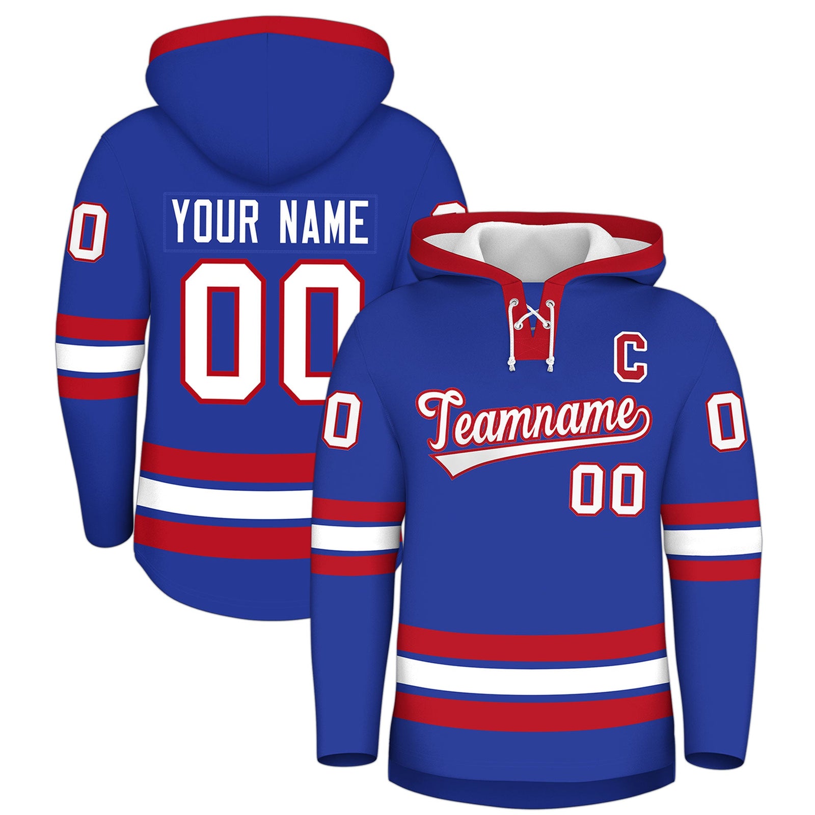 Custom Hockey Hoodie Jersey Royal Blue Red Classic Style Add Name,Number & Logo