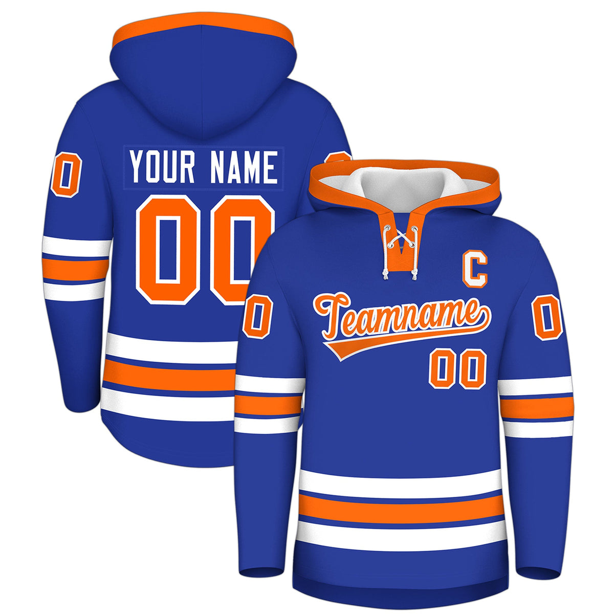 Custom Hockey Hoodie Jersey Royal Blue Orange Classic Style for Men&Youth