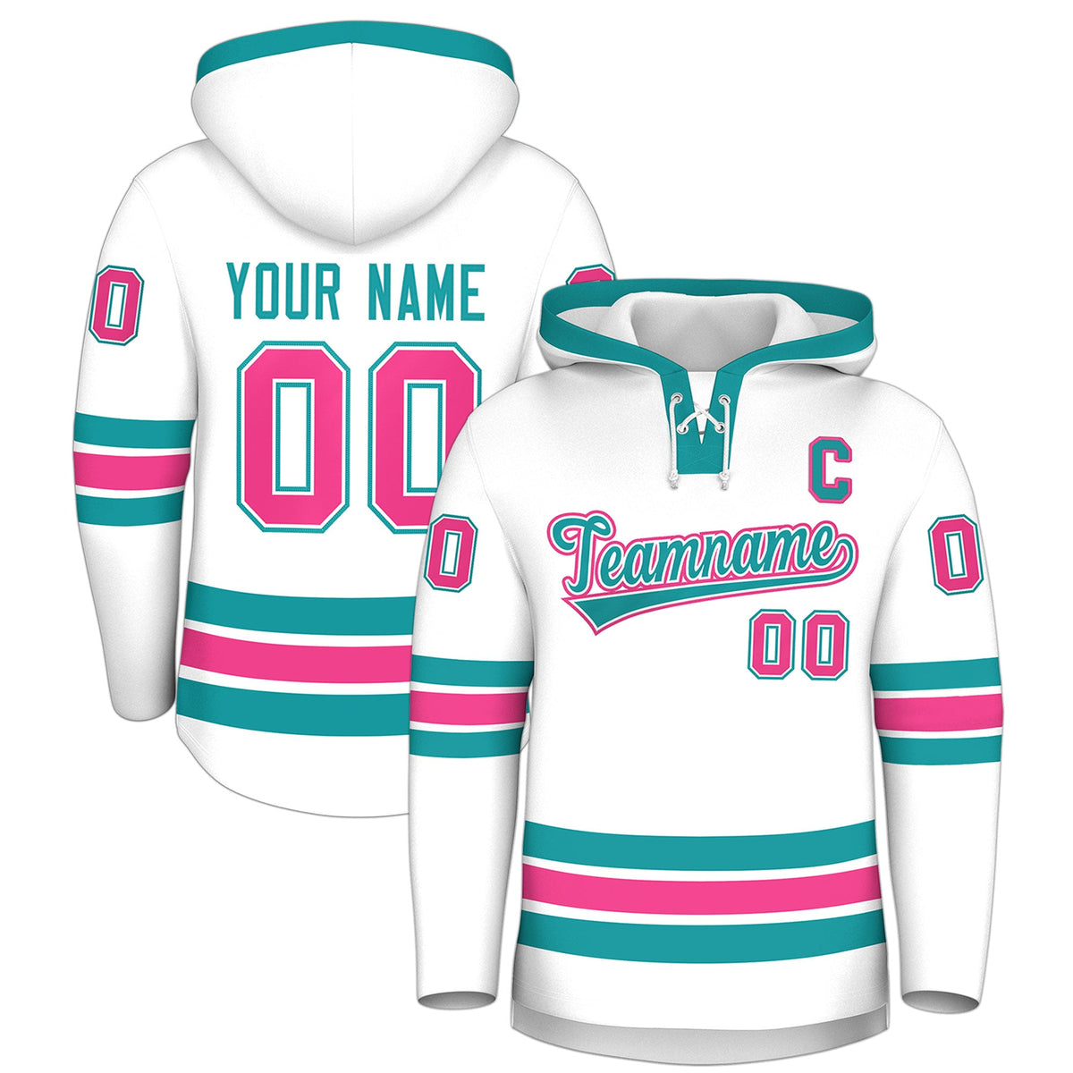 Custom Hockey Hoodie Jersey White Aqua Classic Style for Men&Youth