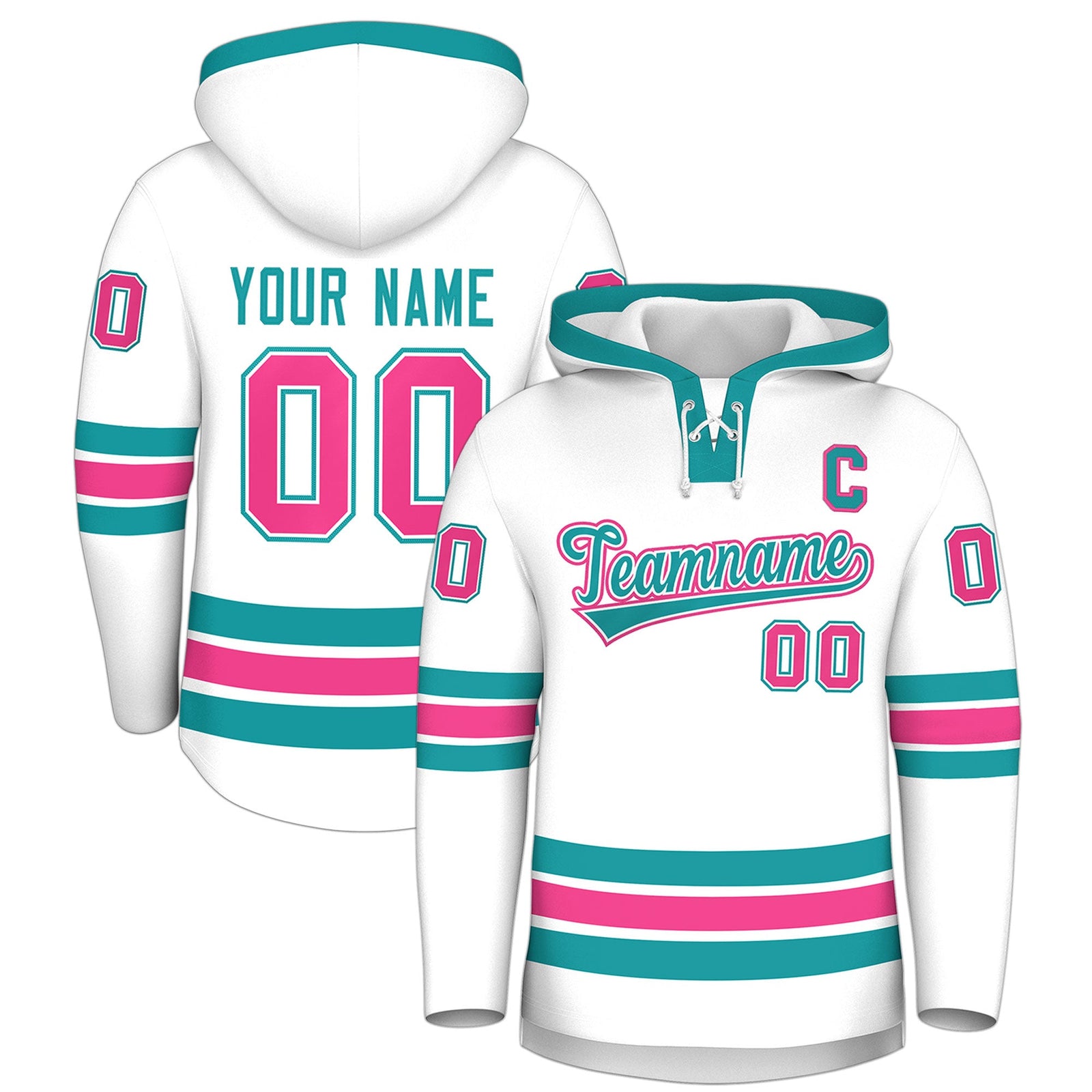 Custom Hockey Hoodie Jersey White Aqua Classic Style for Men&Youth