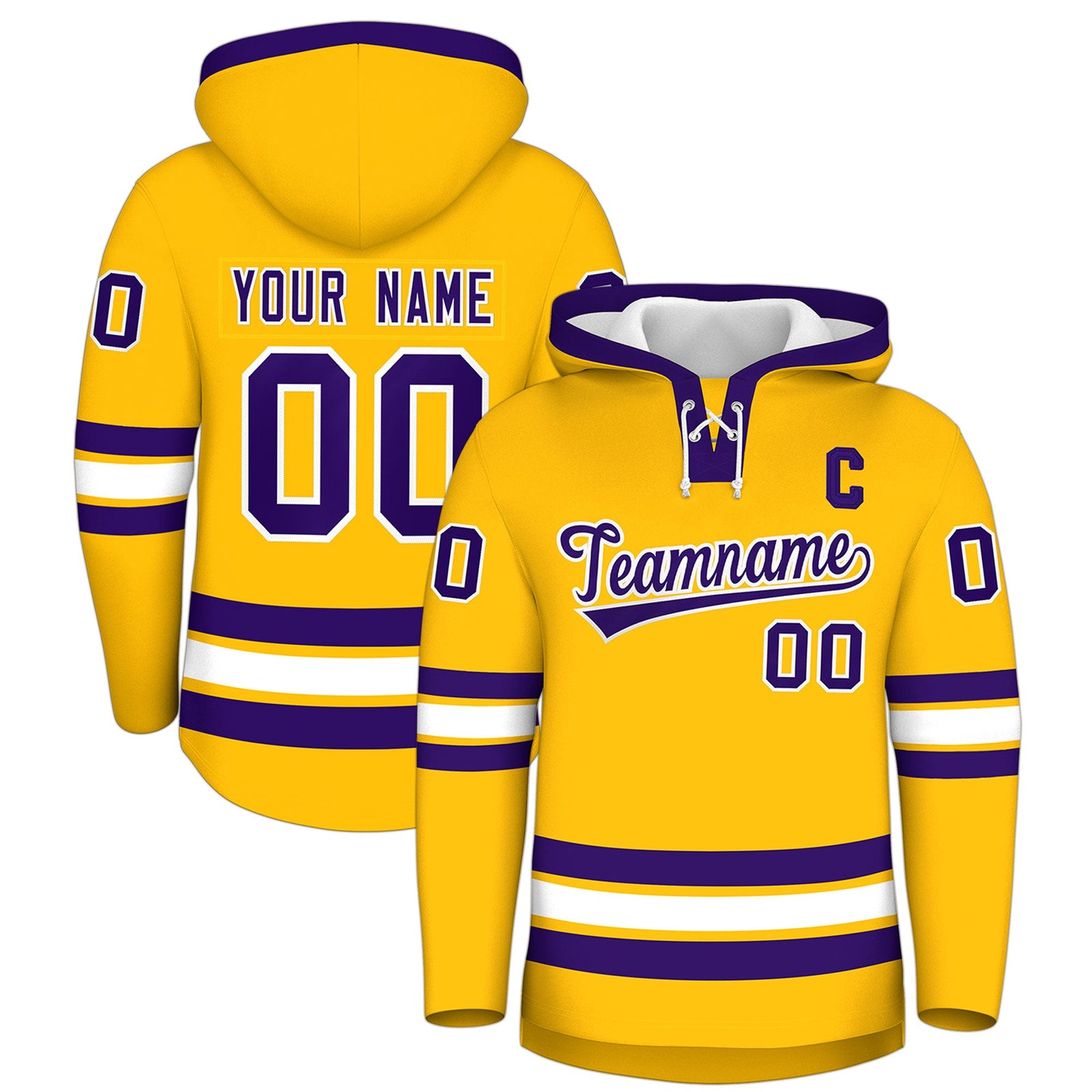 Custom Hockey Hoodie Jersey Gold Purple Classic Style Add Name,Number & Logo