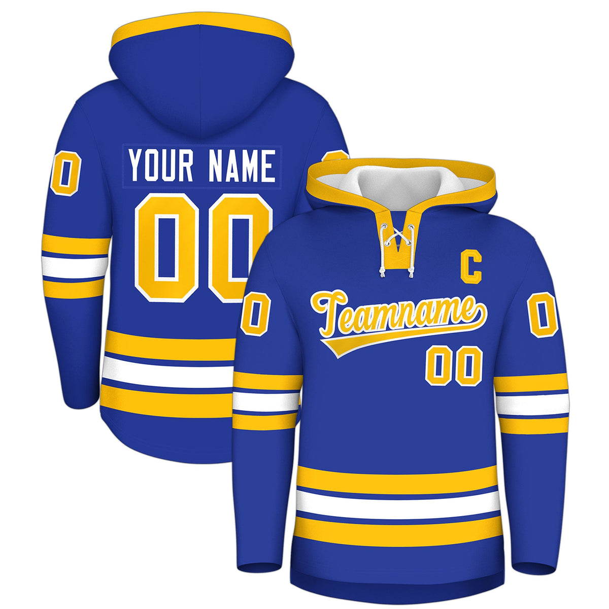Custom Hockey Hoodie Jersey Royal Blue Gold Classic Style for Men&Youth