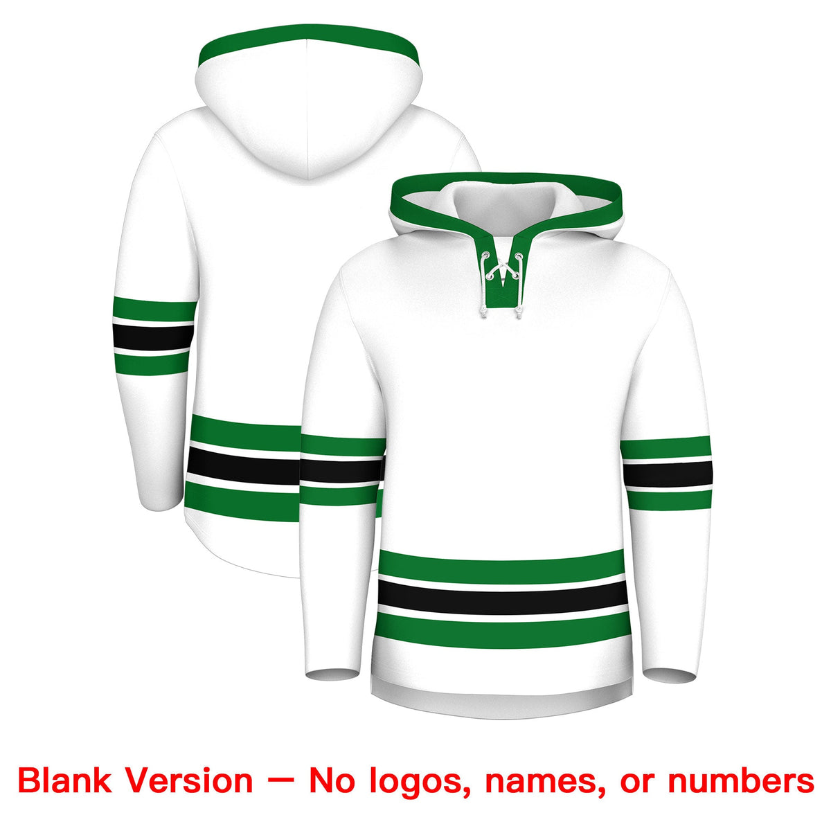 Custom Hockey Hoodie Jersey White Kelly Green Classic Style Add Name,Number & Logo