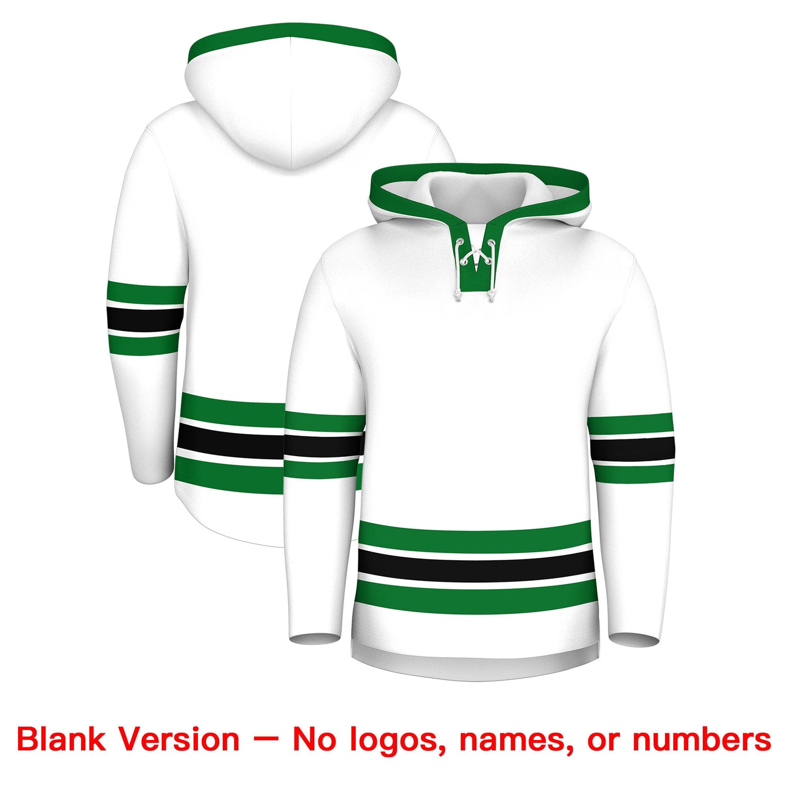 Custom Hockey Hoodie Jersey White Kelly Green Classic Style Add Name,Number & Logo