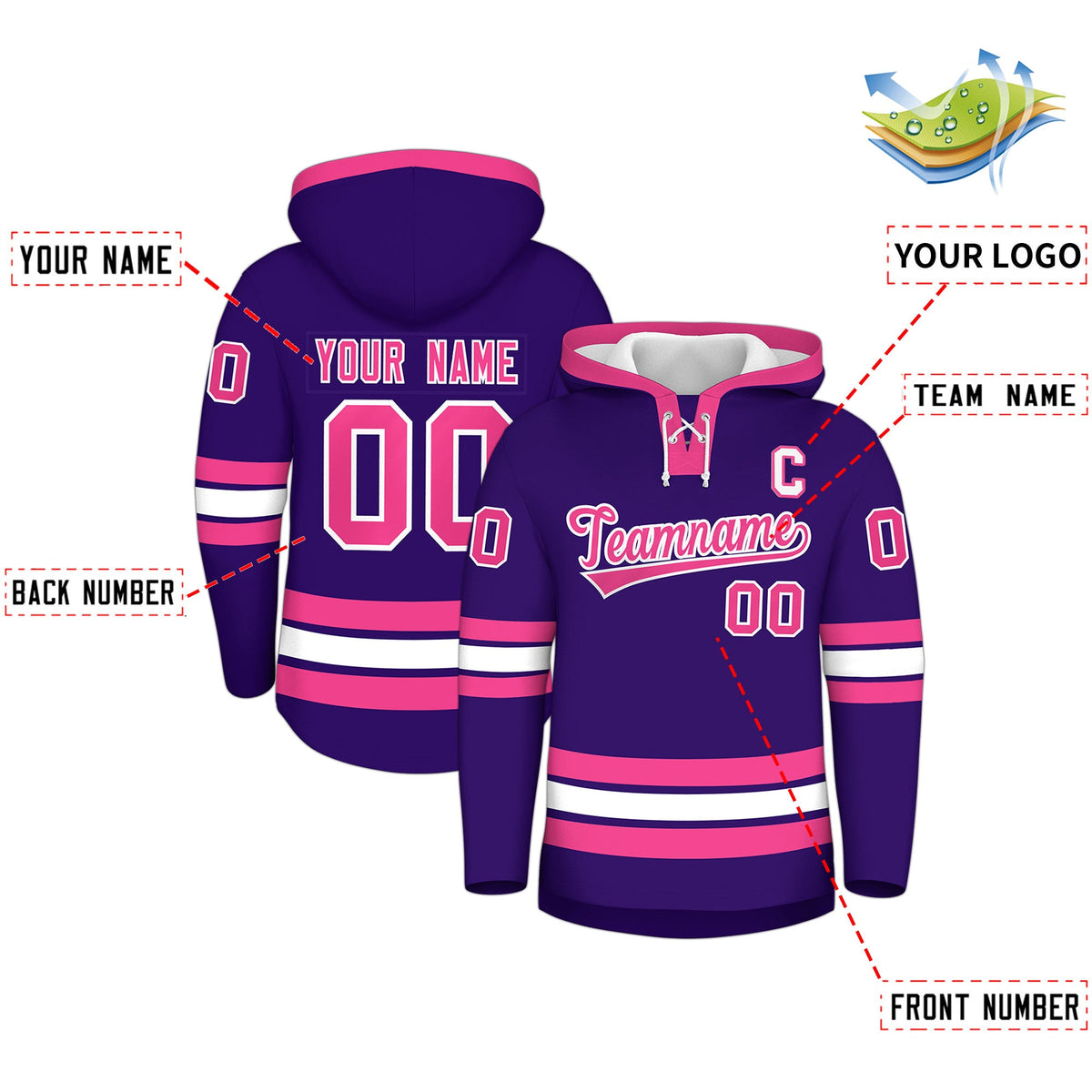 Custom Hockey Hoodie Jersey Purple Pink Classic Style for Men&Youth