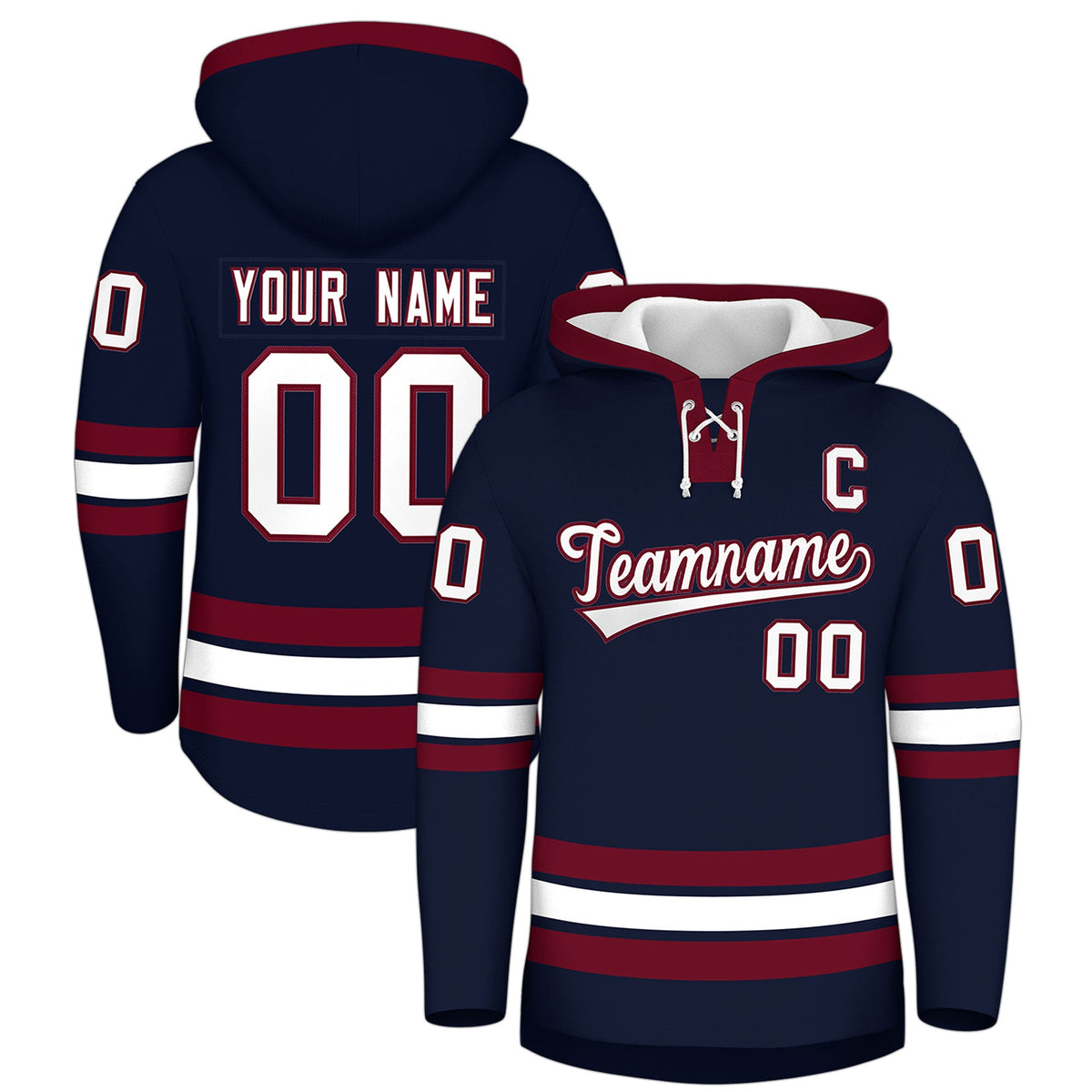 Custom Hockey Hoodie Jersey Navy Crimson Classic Style Add Name,Number & Logo