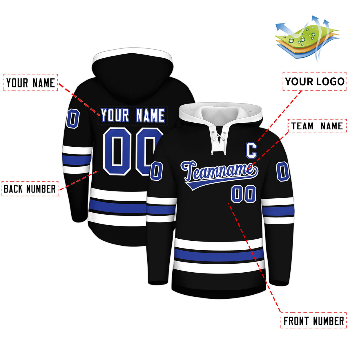 Custom Hockey Hoodie Jersey Black White Classic Style for Men&Youth