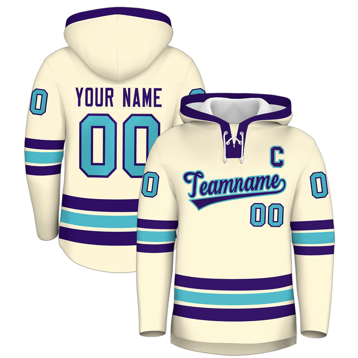 Custom Hockey Hoodie Jersey Cream Purple Classic Style for Men&Youth