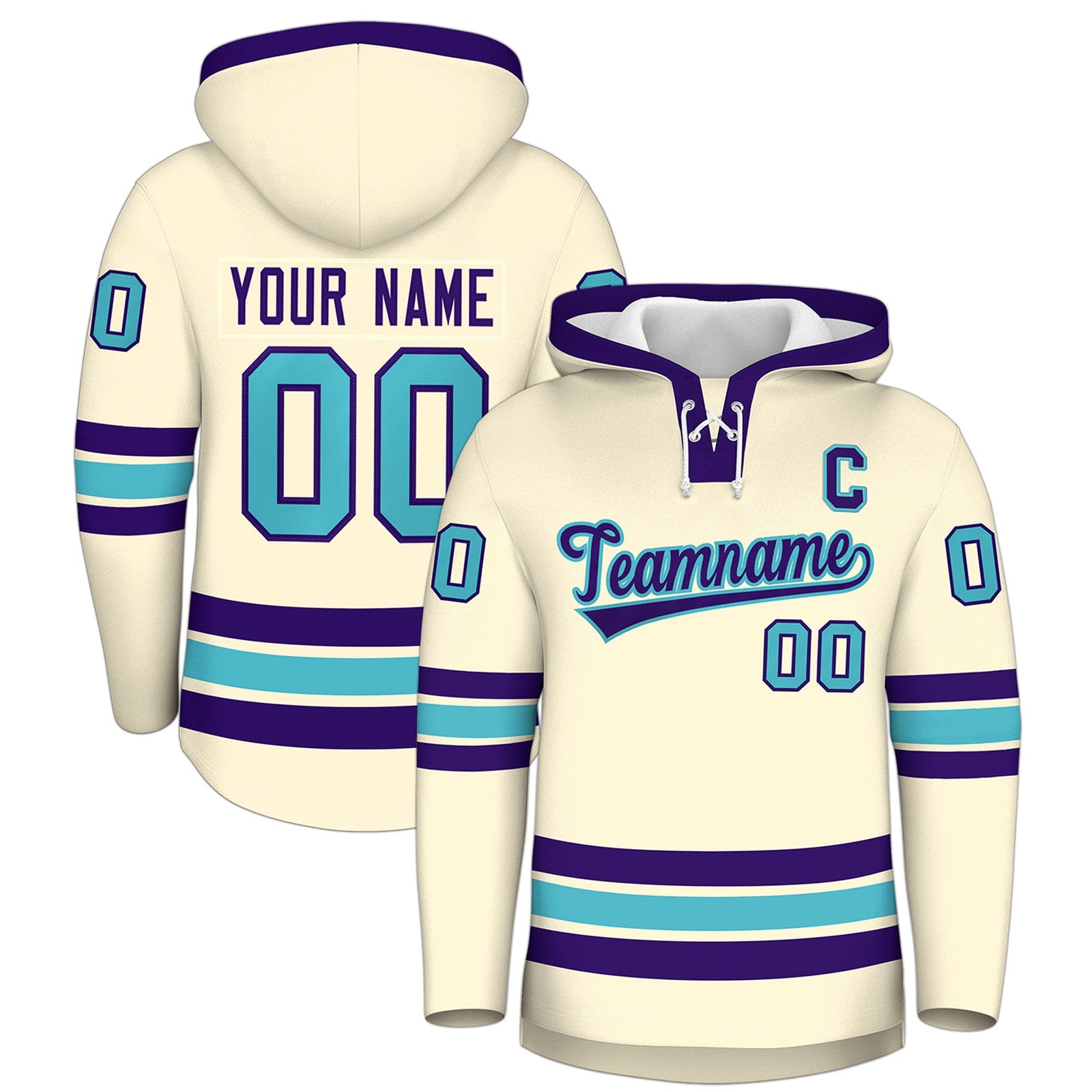 Custom Hockey Hoodie Jersey Cream Purple Classic Style for Men&Youth
