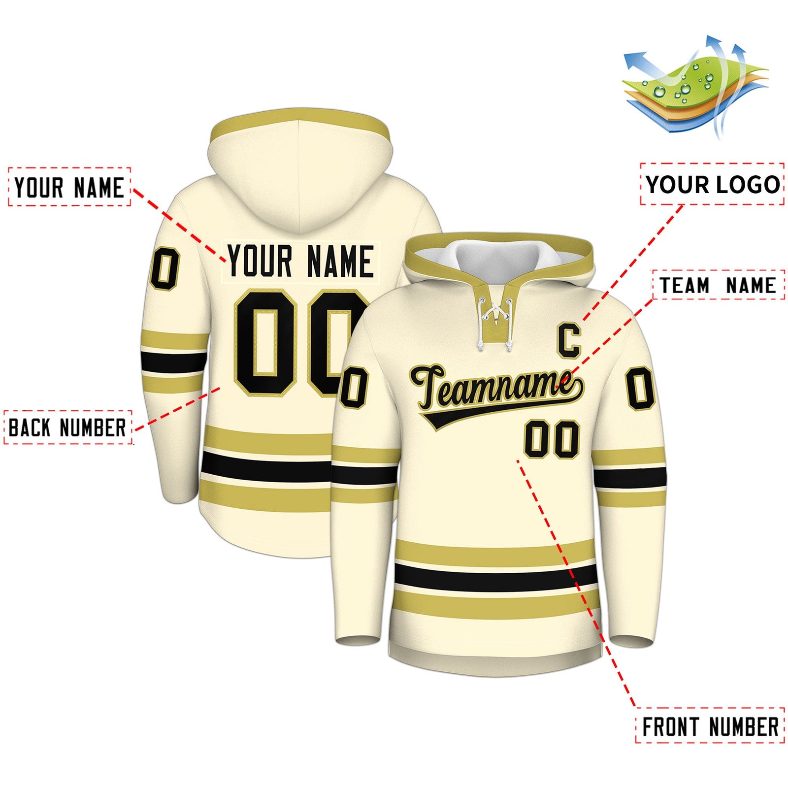 Custom Hockey Hoodie Jersey Cream Old Gold Classic Style for Men&Youth