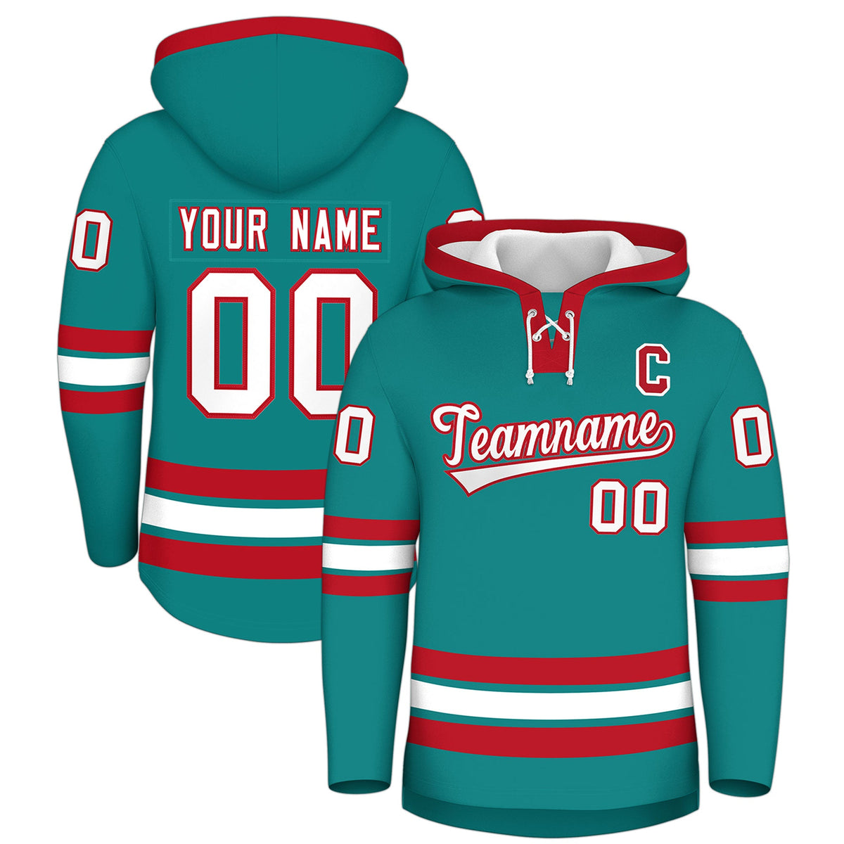 Custom Hockey Hoodie Jersey Teal Red Classic Style for Men&Youth