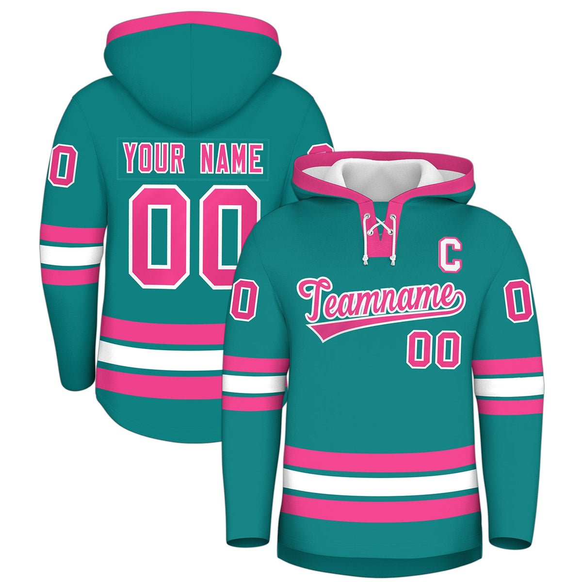 Custom Hockey Hoodie Jersey Teal Pink Classic Style for Men&Youth