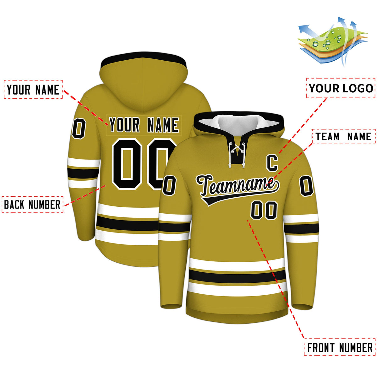 Custom Hockey Hoodie Jersey Old Gold Black Classic Style for Men&Youth