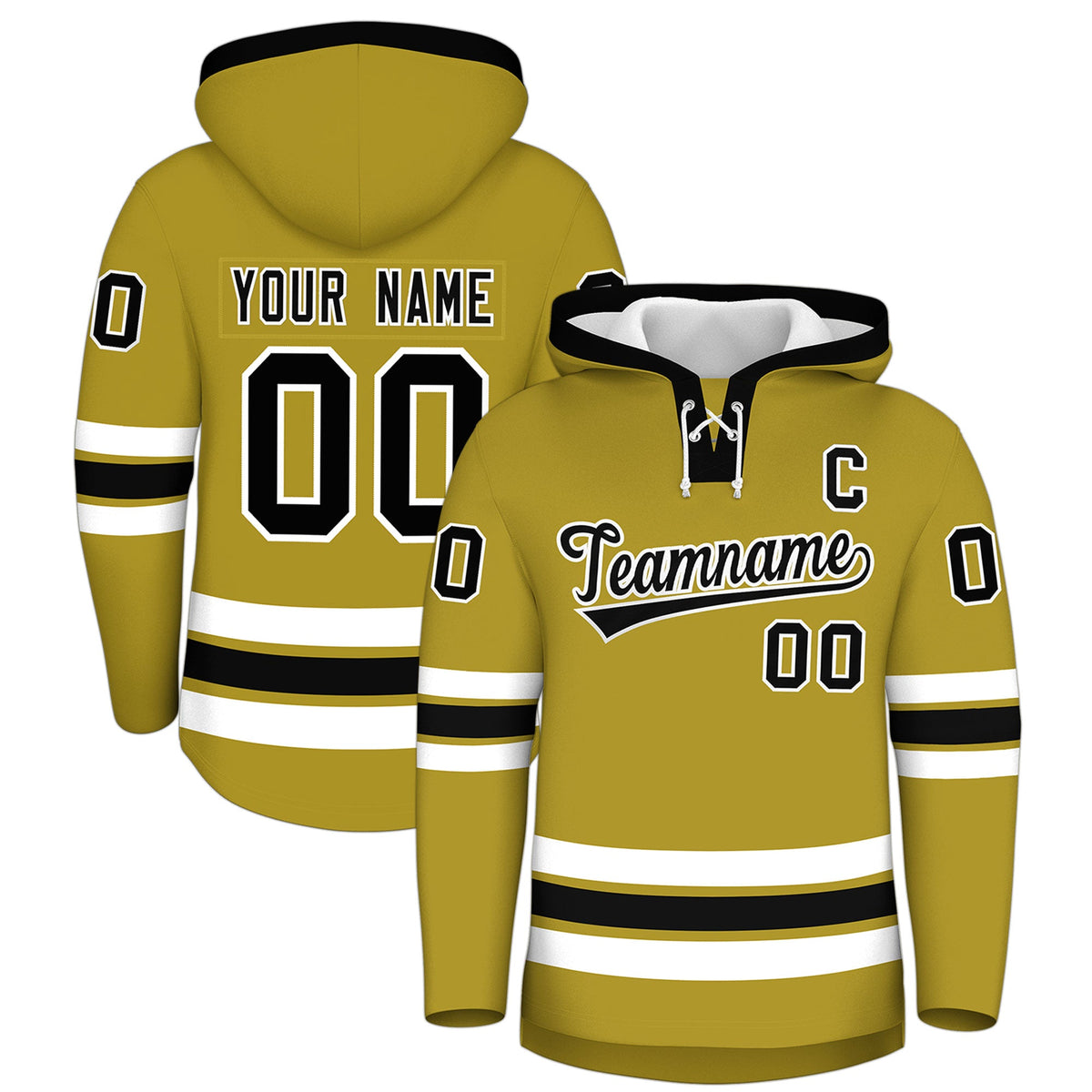 Custom Hockey Hoodie Jersey Old Gold Black Classic Style for Men&Youth