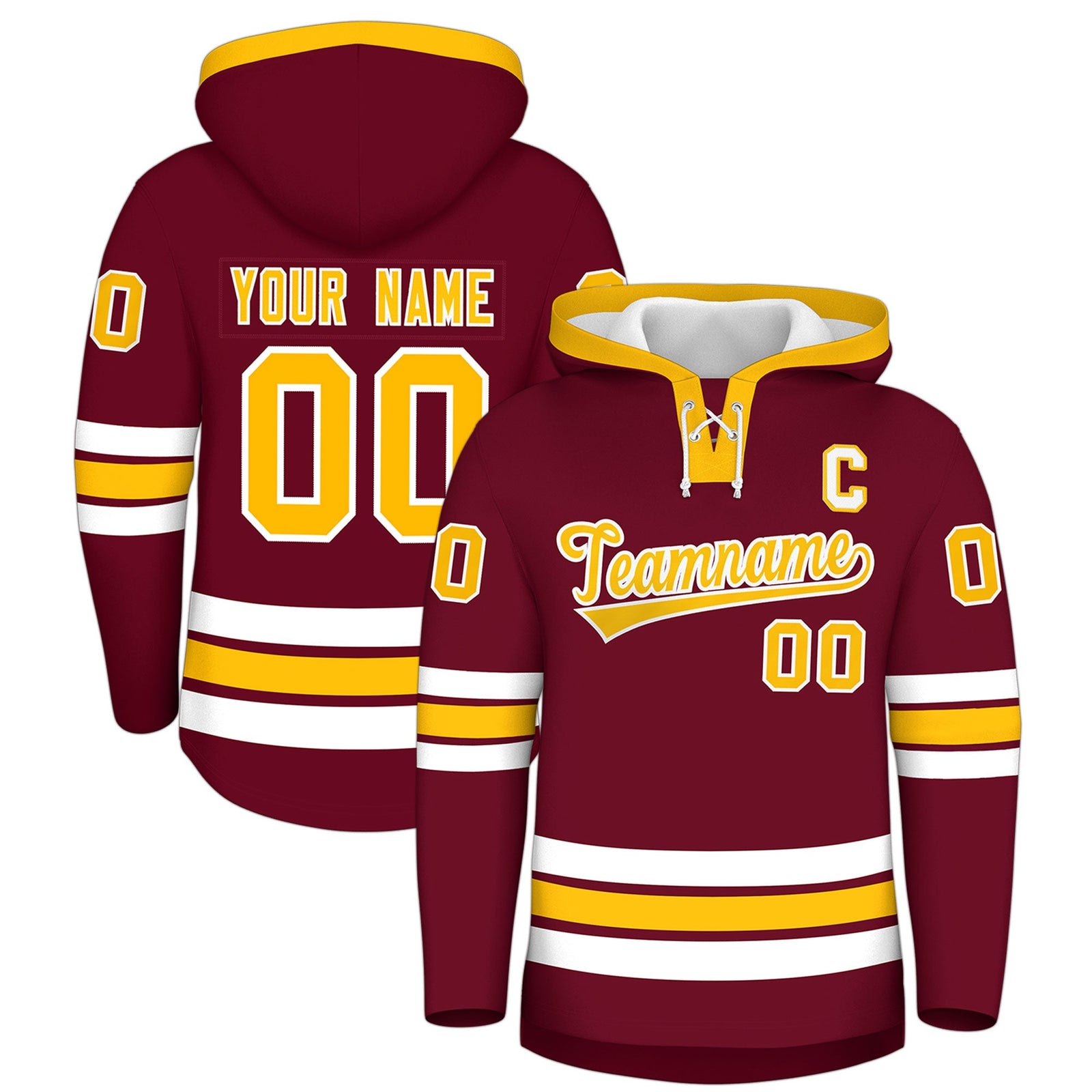Custom Hockey Hoodie Jersey Crimson Gold Classic Style Add Name,Number & Logo