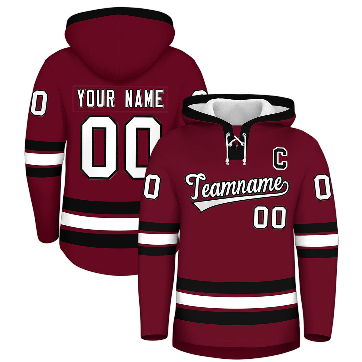 Custom Hockey Hoodie Jersey Crimson Black Classic Style Add Name,Number & Logo