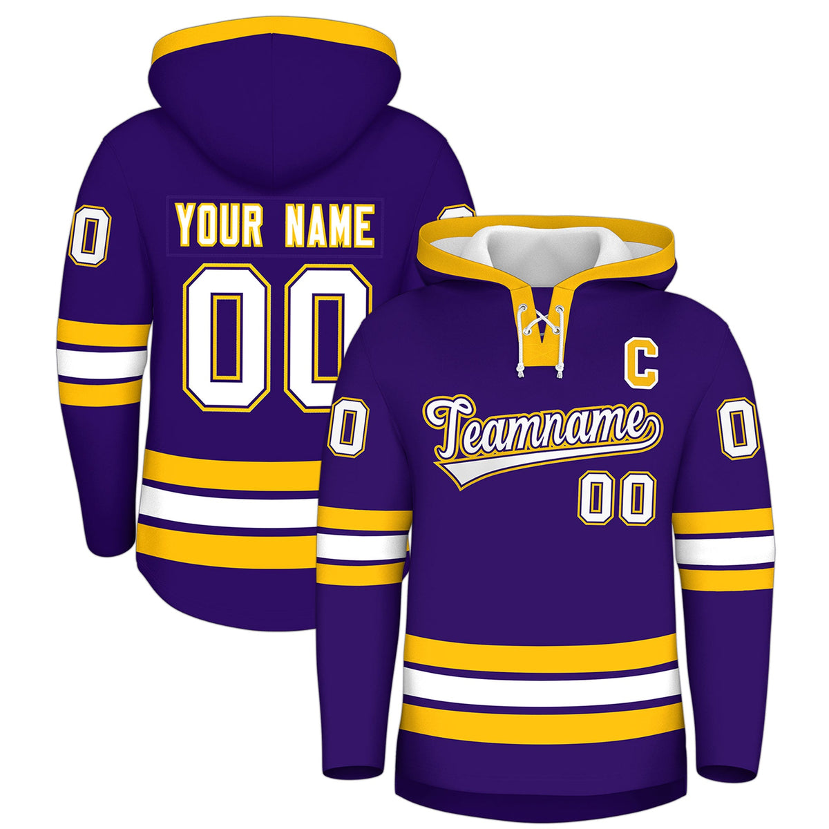 Custom Hockey Hoodie Jersey Purple Gold Classic Style for Men&Youth