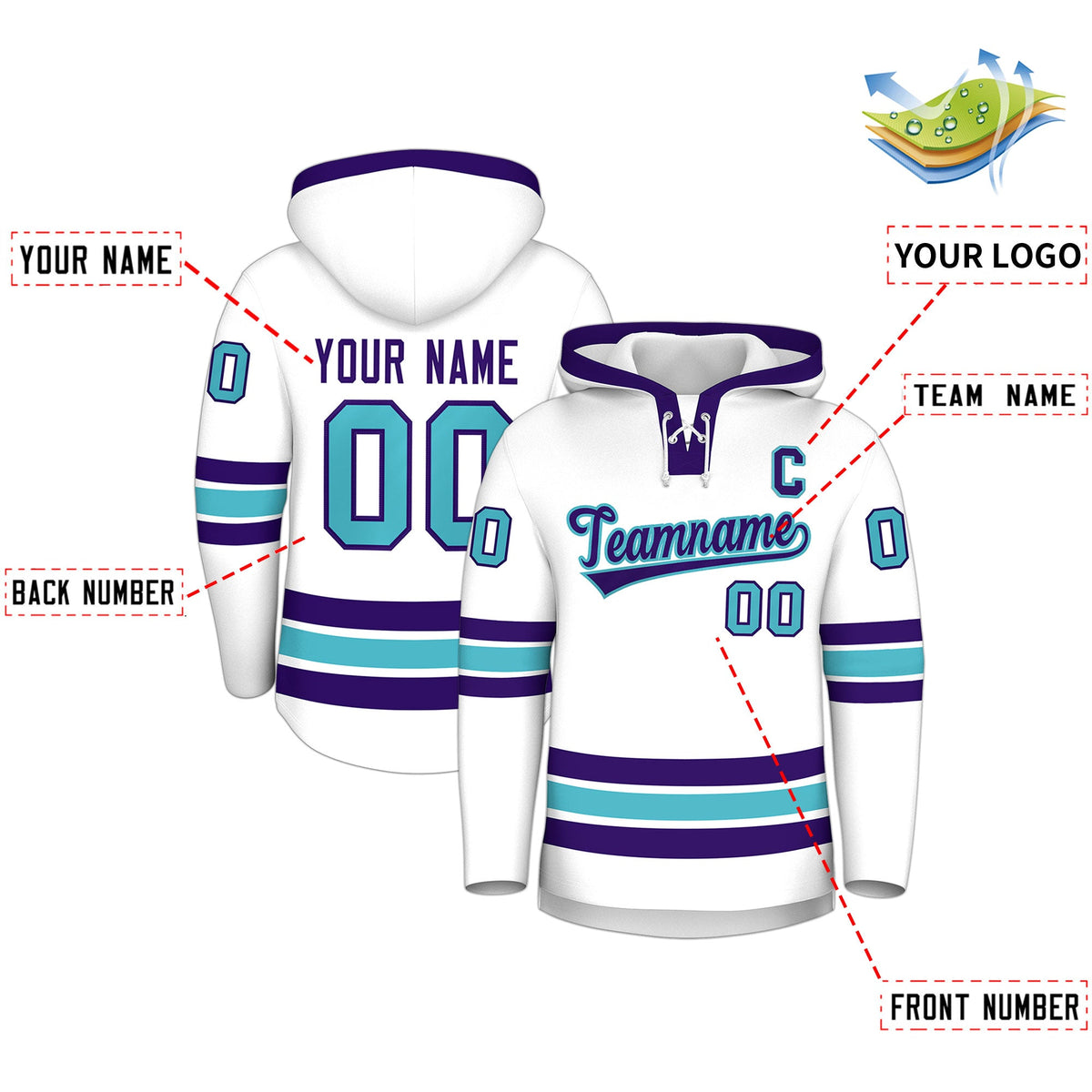 Custom Hockey Hoodie Jersey White Purple Classic Style for Men&Youth