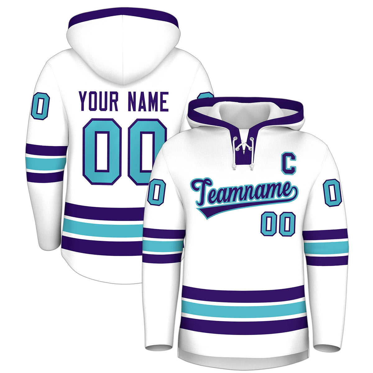 Custom Hockey Hoodie Jersey White Purple Classic Style for Men&Youth