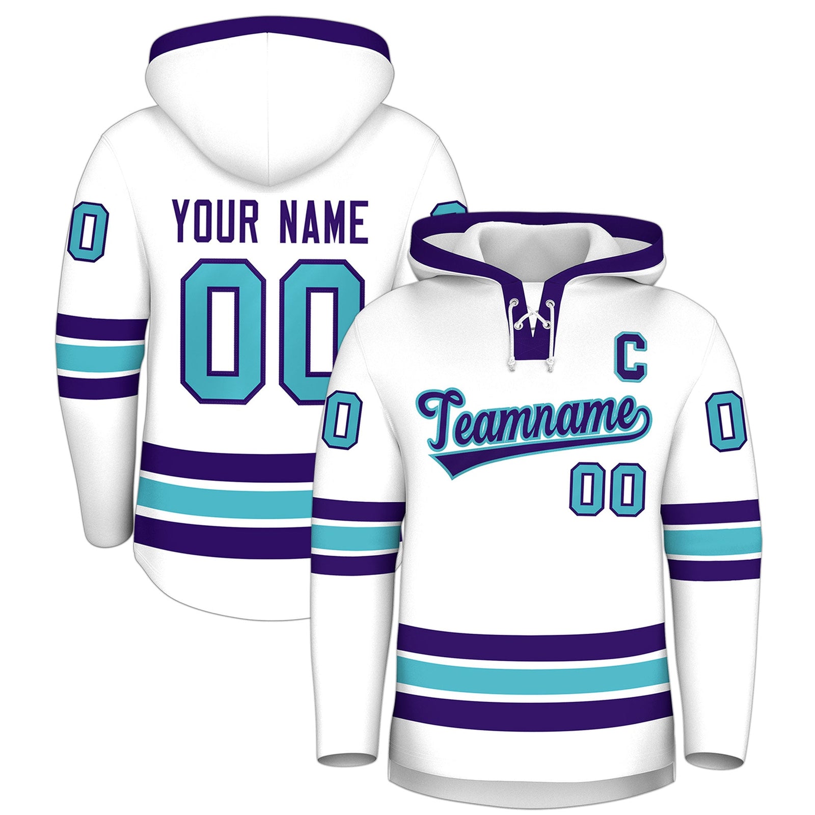 Custom Hockey Hoodie Jersey White Purple Classic Style for Men&Youth